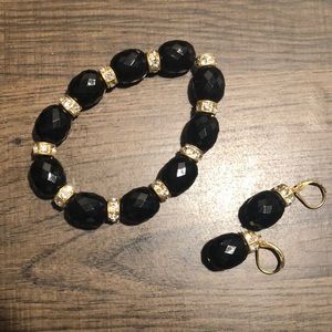 Black & Gold Rhinestone Bracelet & Earrings